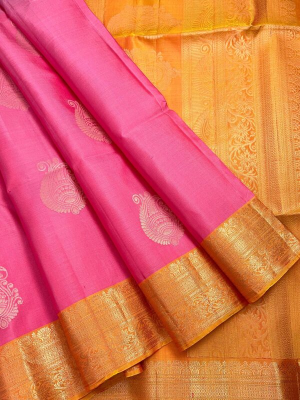 Kanchi Border Pure Silk Saree | Pink | Gold