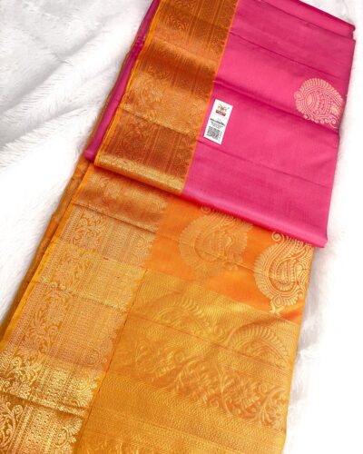 Kanchi Border Pure Silk Saree Pink Gold - folded view