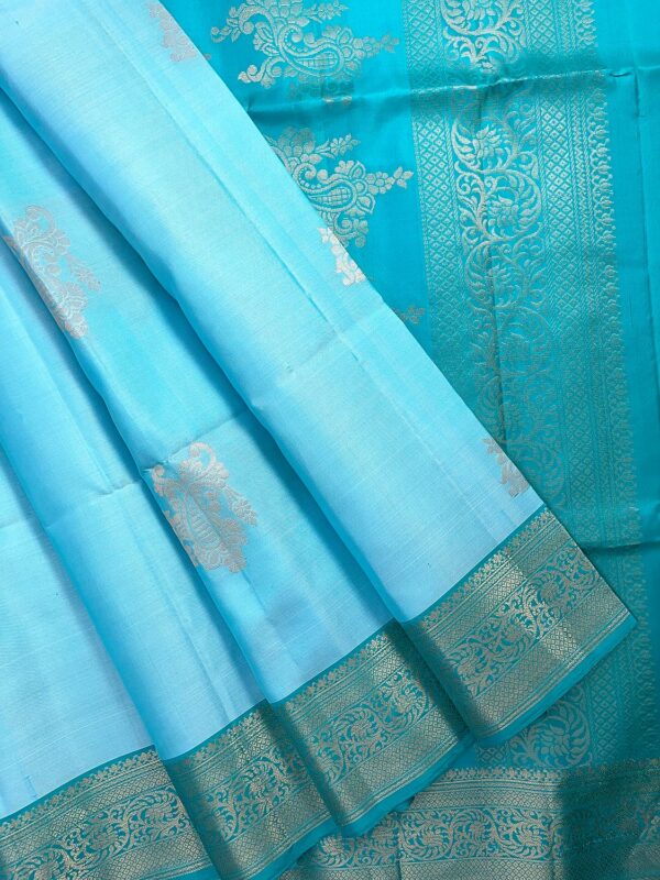 Kanchi Border Pure Silk Saree | Turquoise Blue | Self Border