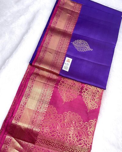 Kanchi Border Pure Silk Saree Violet Pink - folded view
