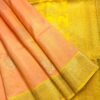 Kanchi Border Pure Silk Saree Peach Yellow - front open-spread view