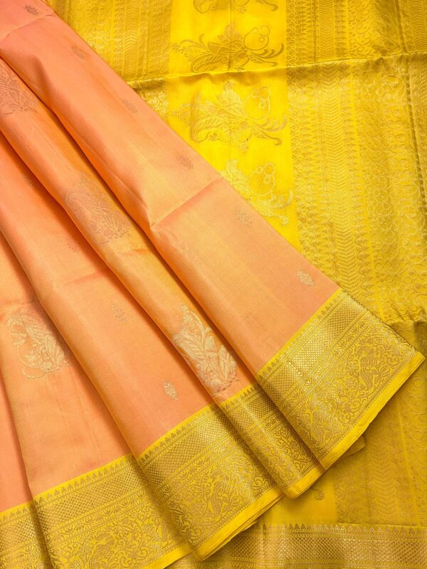Kanchi Border Pure Silk Saree | Peach | Yellow