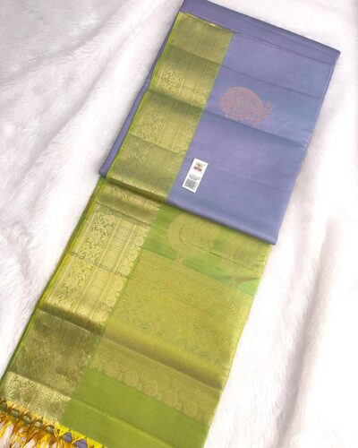 Kanchi Border Pure Silk Saree Lavender Green - folded view