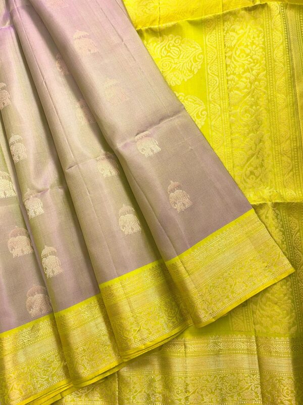 Kanchi Border Pure Silk Saree | Dusty Mauve | Yellow