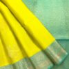 Kanchi Border Pure Silk Saree Yellow Teal - front open-spread view