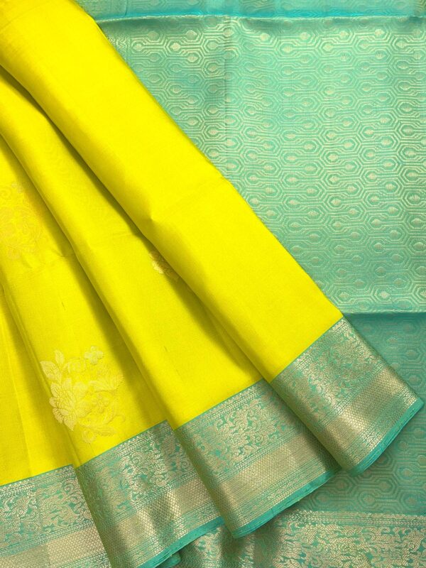 Kanchi Border Pure Silk Saree | Yellow | Teal