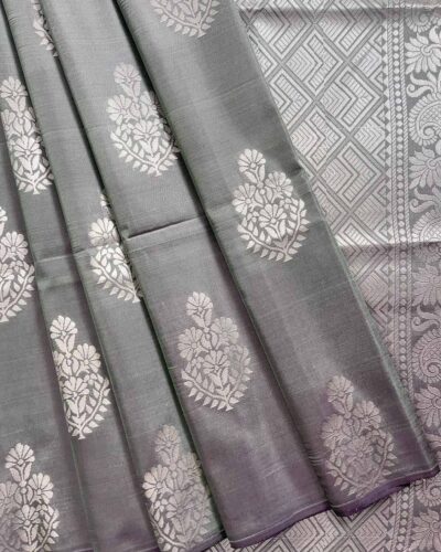 Minmini Luxury Semi Soft Silk Saree | Charcoal Grey | Self Colour - Folded View