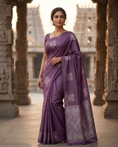 Minmini Luxury Semi Soft Silk Saree | Deep Purple | Self Colour - Model Lookbook