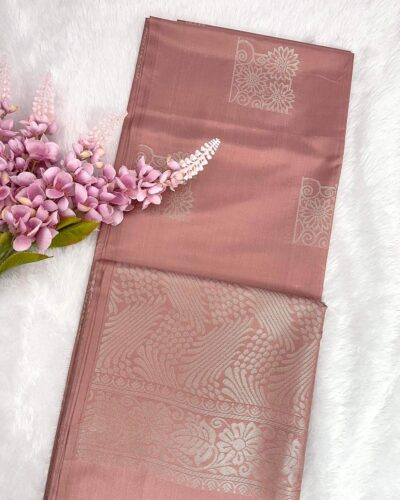 Minmini Luxury Semi Soft Silk Saree | Dusty Peach | Self Colour - Open Drape