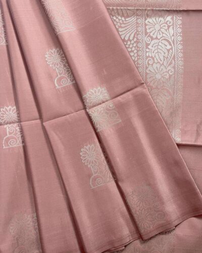 Minmini Luxury Semi Soft Silk Saree | Dusty Peach | Self Colour - Folded View