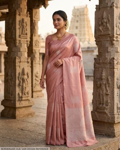 Minmini Luxury Semi Soft Silk Saree | Dusty Peach | Self Colour - Model Lookbook
