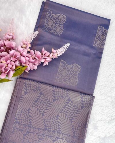 Minmini Luxury Semi Soft Silk Saree | Powder Blue | Self Colour - Open Drape