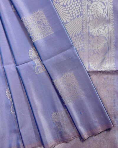 Minmini Luxury Semi Soft Silk Saree | Powder Blue | Self Colour - Folded View
