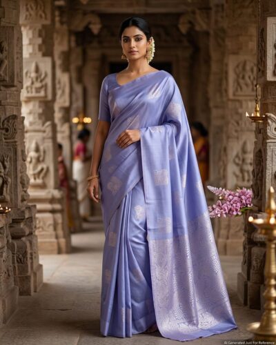 Minmini Luxury Semi Soft Silk Saree | Powder Blue | Self Colour - Model Lookbook