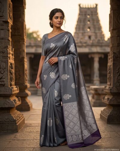 Minmini Luxury Semi Soft Silk Saree | Charcoal Grey | Self Colour - Model Lookbook