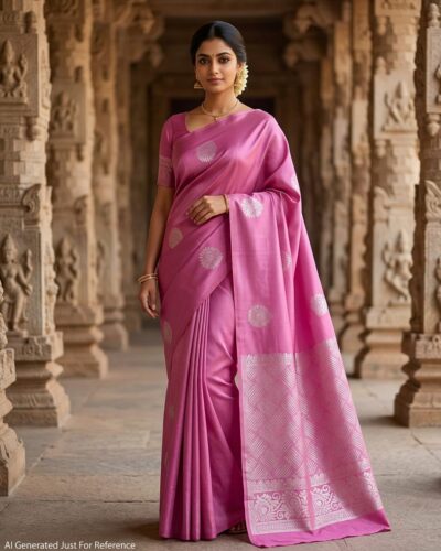 Minmini Luxury Semi Soft Silk Saree | Magenta Pink | Self Colour - Model Lookbook
