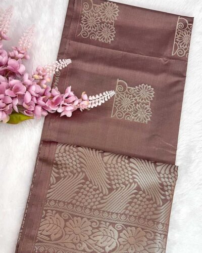 Minmini Luxury Semi Soft Silk Saree | Cocoa Brown | Self Colour - Open Drape