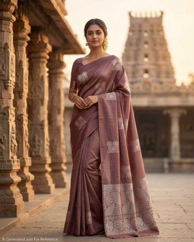 Minmini Luxury Semi Soft Silk Saree | Cocoa Brown | Self Colour - Model Lookbook
