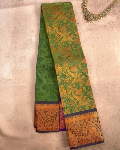 Budget Semi Bridal Saree | Green | Purple - Adharsh Silks