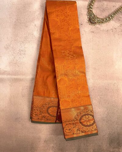 Budget Semi Bridal Saree | Rust | Teal Orange - Adharsh Silks