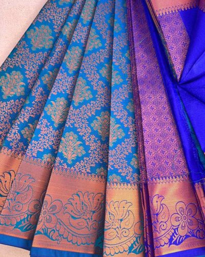 Budget Semi Bridal Saree | Peacock Blue | Royal Blue - Adharsh Silks