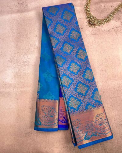 Budget Semi Bridal Saree | Peacock Blue | Royal Blue - Adharsh Silks