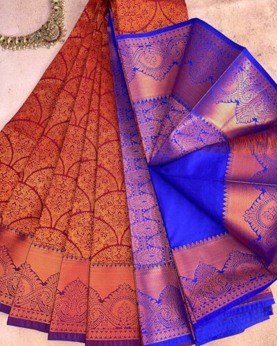 Budget Semi Bridal Saree | Maroon | Royal Blue - Adharsh Silks