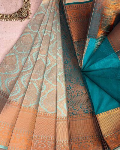 Budget Semi Bridal Saree | Sea Blue | Dark Teal - Adharsh Silks