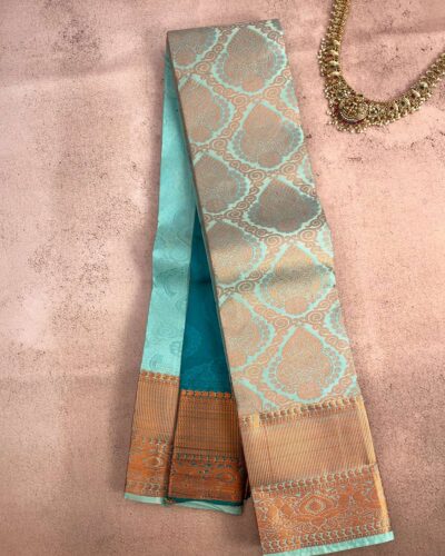 Budget Semi Bridal Saree | Sea Blue | Dark Teal - Adharsh Silks