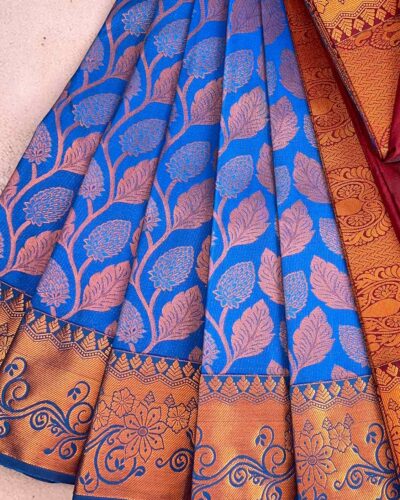 Budget Semi Bridal Saree | Blue | Maroon - Adharsh Silks