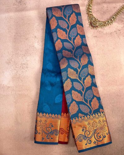 Budget Semi Bridal Saree | Navy Blue | Maroon - Adharsh Silks