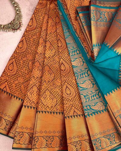 Budget Semi Bridal Saree | Honey | Teal - Adharsh Silks