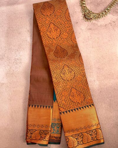 Budget Semi Bridal Saree | Honey | Teal - Adharsh Silks