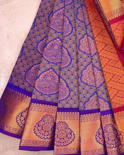 Budget Semi Bridal Saree | Blue | Maroon - Adharsh Silks