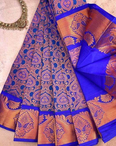 Budget Semi Bridal Saree | Peacock Blue | Royal Blue - Adharsh Silks
