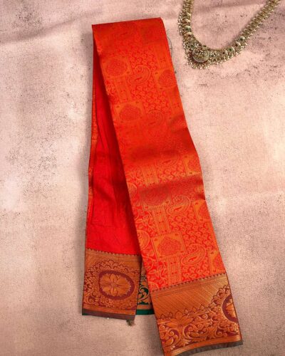 Budget Semi Bridal Saree | RED | Teal Green - Adharsh Silks