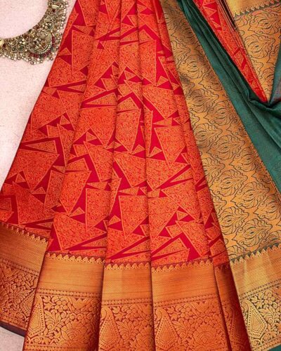 Budget Semi Bridal Saree | RED | Teal Green - Adharsh Silks