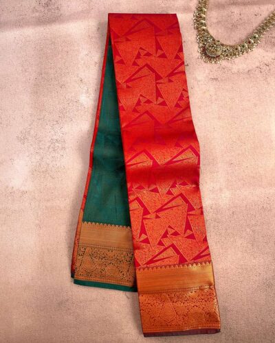Budget Semi Bridal Saree | RED | Teal Green - Adharsh Silks