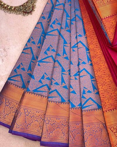 Budget Semi Bridal Saree | Blue | Maroon - Adharsh Silks