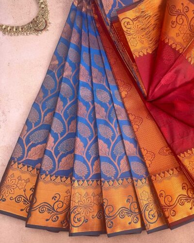 Budget Semi Bridal Saree | Blue | Maroon - Adharsh Silks