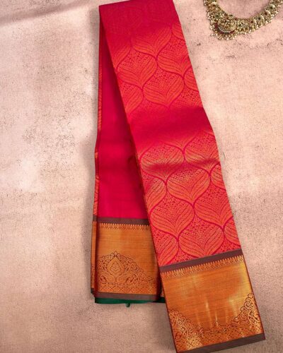 Budget Semi Bridal Saree | RED | Green - Adharsh Silks
