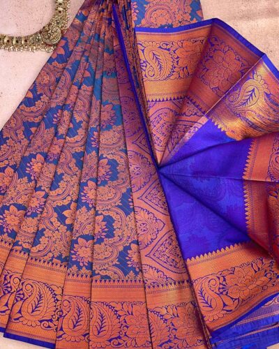 Budget Semi Bridal Saree | Blue | Blue - Adharsh Silks