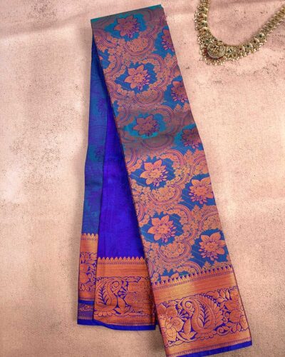 Budget Semi Bridal Saree | Blue | Blue - Adharsh Silks