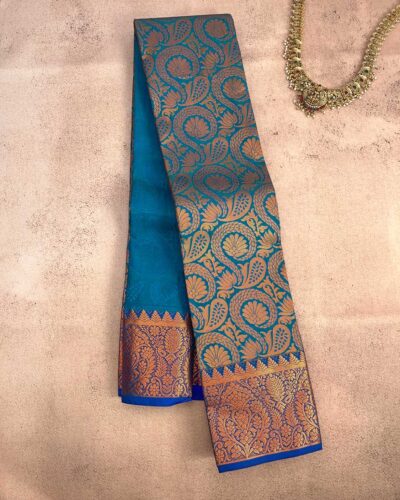 Budget Semi Bridal Saree | Peacock Blue | Purple - Adharsh Silks
