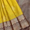 Aaranya - Semi Kanchi Korvai Soft Silk Saree - Lemon Yellow - Coffee Brown - open drape