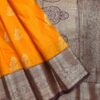 Aaranya - Semi Kanchi Korvai Soft Silk Saree - Marigold Orange - Coffee Brown - open drape