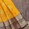 Aaranya - Semi Kanchi Korvai Soft Silk Saree - Mustard Yellow - Coffee Brown - open drape