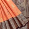 Aaranya - Semi Kanchi Korvai Soft Silk Saree - Peach - Coffee Brown - open drape