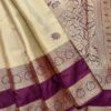 Avira - Semi Tissue Bridal Saree with Rettapet Border - Champagne Gold - Wine - open drape