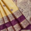 Avira - Semi Tissue Bridal Saree with Rettapet Border - Golden Yellow - Wine - open drape